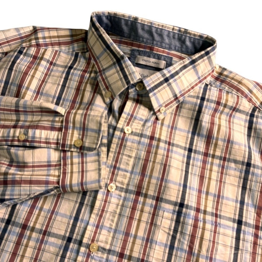 Saddlebred Men's Plaid Stretch Poplin Button Down Shirt 3XL Tall Long Sleeve EUC